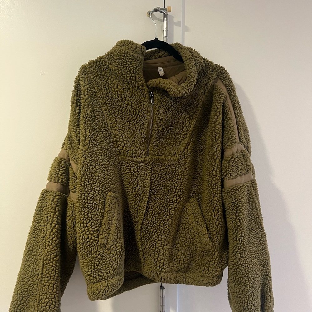 COPY - Cozy Olive Green Sherpa Jacket - FREE PEOPLE